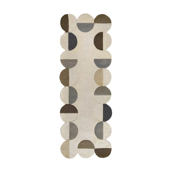 Sivo-bež ročno tkan volnen tekač 80x230 cm Mia Scallop Frame – Flair Rugs