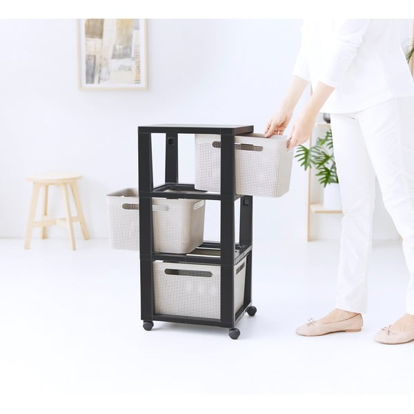 Črno-bež plastičen voziček s policami 30x77 cm Brisen - Rotho-image-4