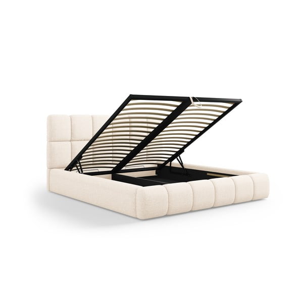 Kremno bela oblazinjena zakonska postelja s prostorom za shranjevanje z letvenim dnom 180x200 cm Bellis – Micadoni Home-image-2