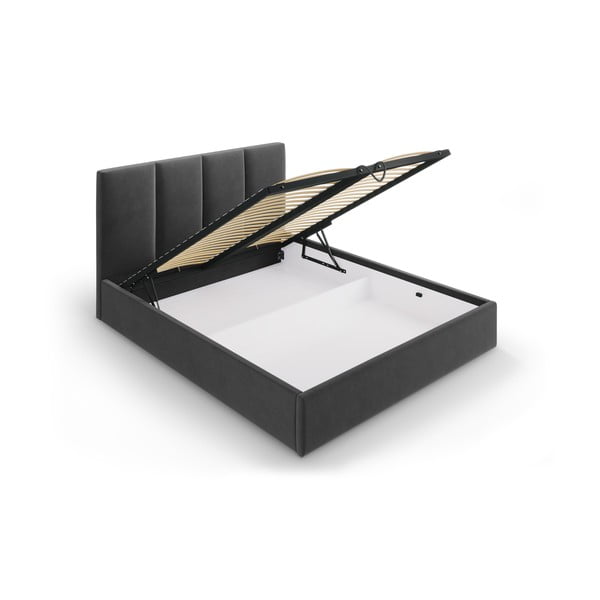 Temno siva žametna zakonska postelja Mazzini Beds Juniper, 160 x 200 cm-image-3