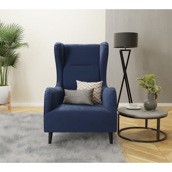 Temno moder žameten fotelj z naslonom Carole – Ropez-image-3