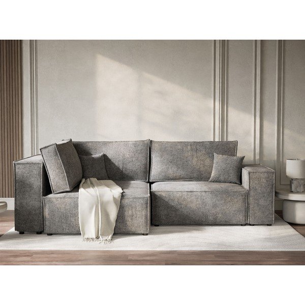 Siva raztegljiva/s prostorom za shranjevanje kotna sedežna garnitura iz šenilje (levi kot/v obliki črke L) Tonga – Maison de Rêve-image-1