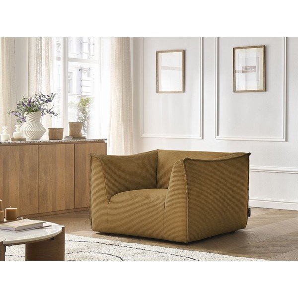 Gorčično rumen fotelj iz rebrastega žameta Giorgia – Bobochic Paris-image-1