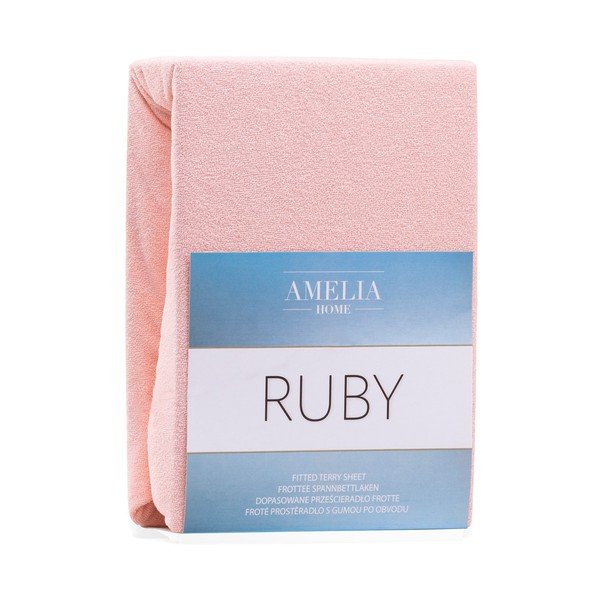 Svetlo rožnata napenjalna rjuha iz frotirja 160x200 cm Ruby – AmeliaHome-image-2