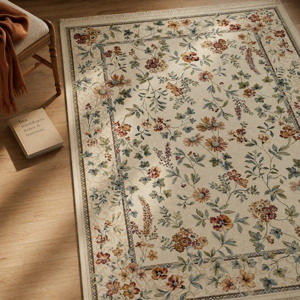 Kremno bela viskozna preproga 135x195 cm Oriental Flowers – Nouristan-image-1