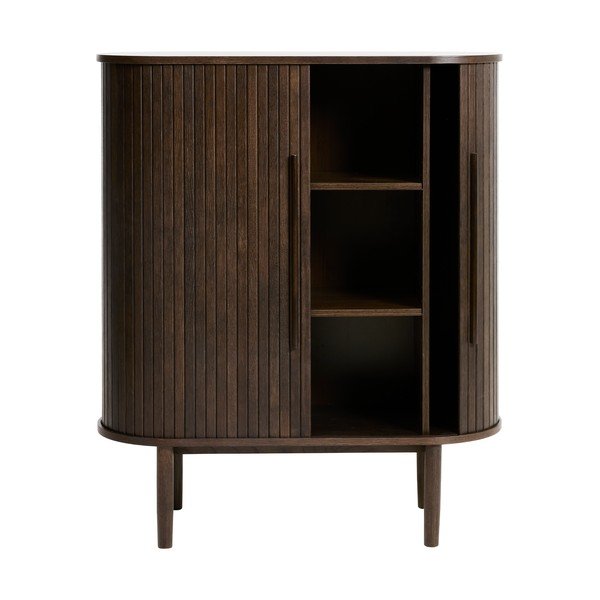 Omarica v hrastovem dekorju z drsnimi vrati v temni naravni barvi 100x118x40 cm Meta – Unique Furniture-image-3