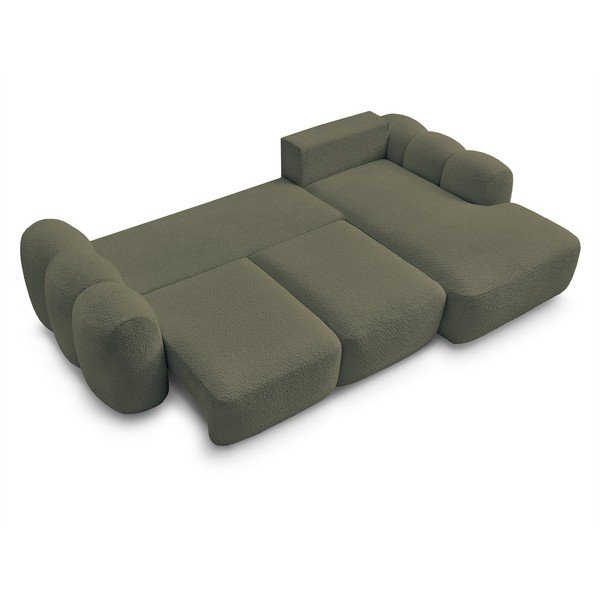 Zelena raztegljiva/s prostorom za shranjevanje kotna sedežna garnitura iz tkanine bouclé (desni kot/z ležalnikom) Montaigne – Bobochic Paris-image-3