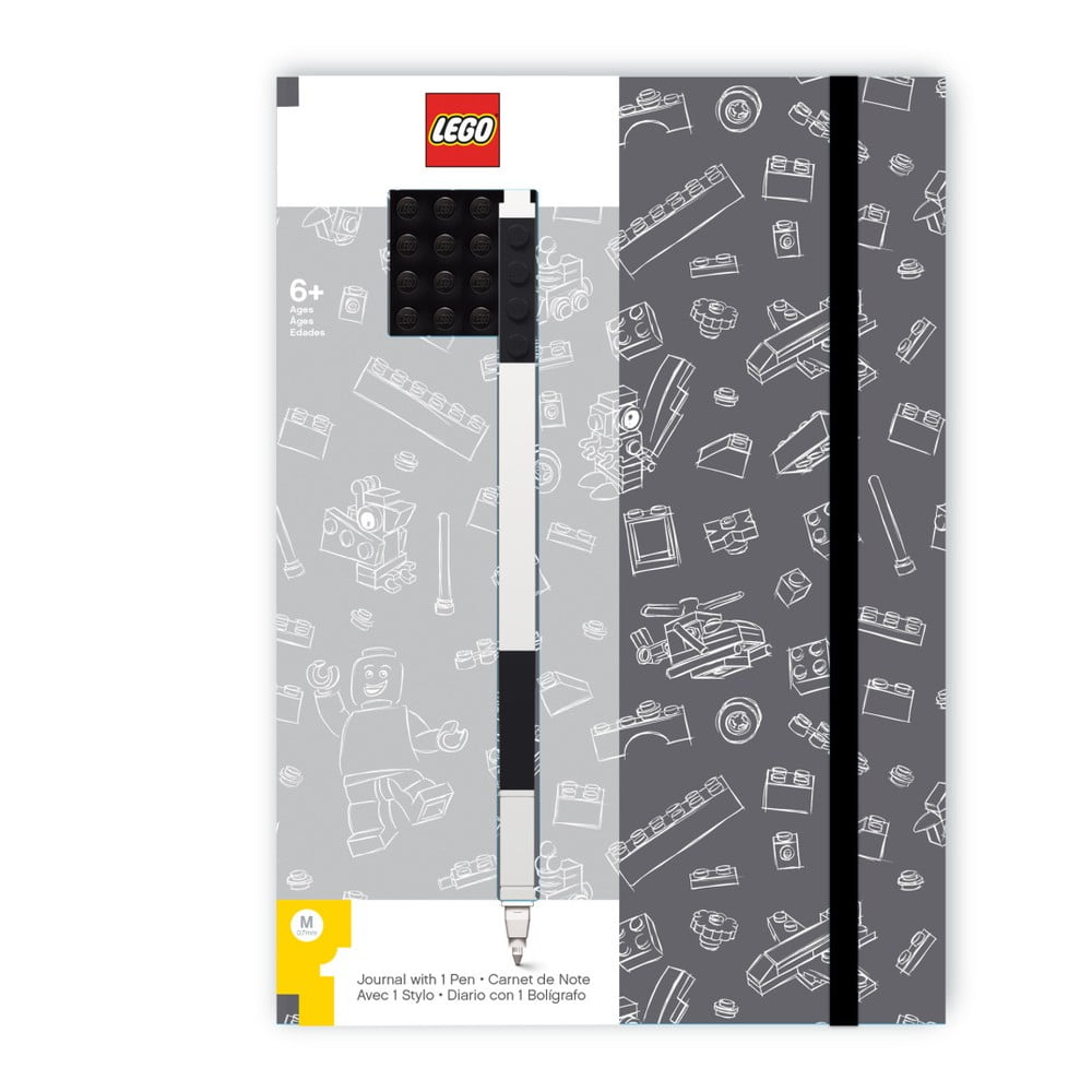 Črno-bela beležnica A5 s črnim pisalom LEGO®, 96 strani