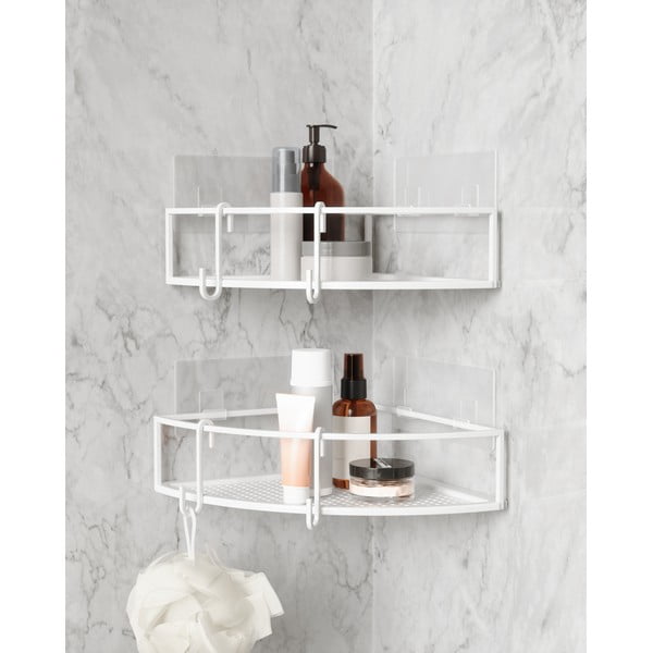 Bele kotne jeklene kopalniške police z namestitvijo brez vrtanja v kompletu 2 ks Cubiko – Umbra-image-3