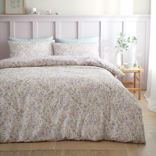 Svetlo vijolična/bež bombažna posteljnina za zakonsko posteljo 200x200 cm Ditsy Floral – Bianca