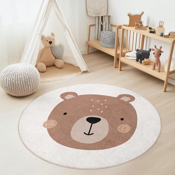Rjava/kremno bela pralna otroška preproga ø100 cm Teddy Bear – Mila Home-image-1