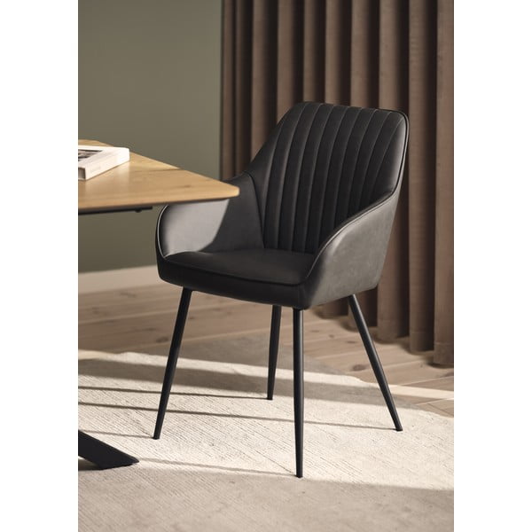 Temno sivi oblazinjeni jedilni stoli v kompletu z nasloni za roke 2 ks Nolan Stripe – Unique Furniture-image-1