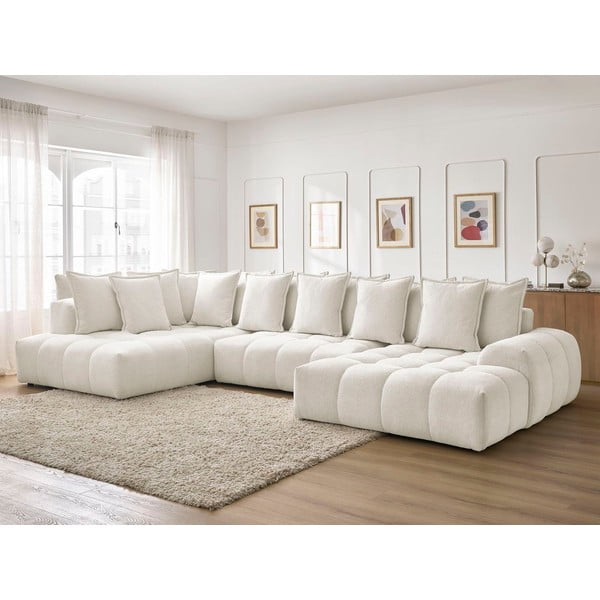 Bela raztegljiva/s prostorom za shranjevanje kotna sedežna garnitura iz šenilje (levi kot/v obliki črke "U") Everest – Bobochic Paris-image-1