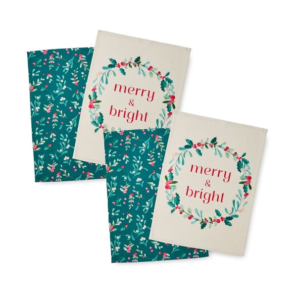 Bombažne kuhinjske krpe z božičnim motivom v kompletu 4 ks 50x70 cm Holly and Mistletoe – Catherine Lansfield-image-2