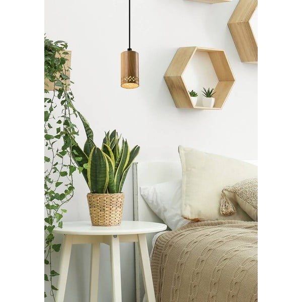 Črna viseča svetilka z lesenim senčnikom ø 7 cm Tubo – Candellux Lighting-image-1