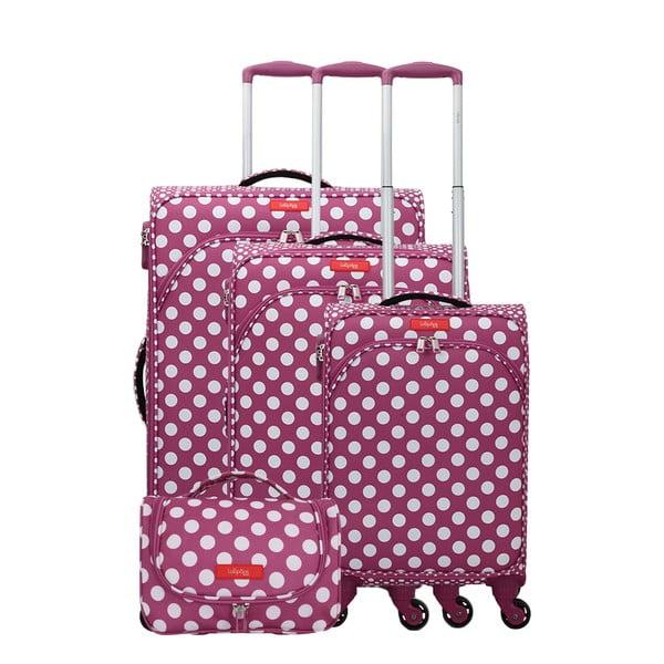 Komplet 3 rožnato-vijoličnih kovčkov na 4 kolesih in kozmetičnega kovčka Lollipops