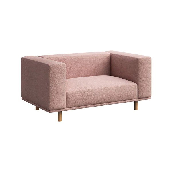 Rožnat fotelj iz tkanine bouclé Kukumo – Ame Yens