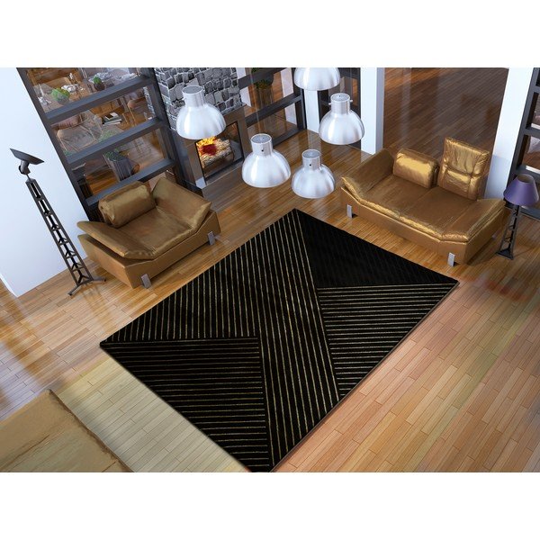 Črna preproga Universal Gold Stripes, 140 x 200 cm-image-1