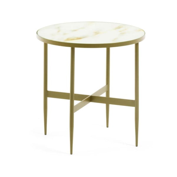 Okrogla stranska mizica z mizno ploščo v marmornem dekorju ø 50 cm Elisenda – Kave Home