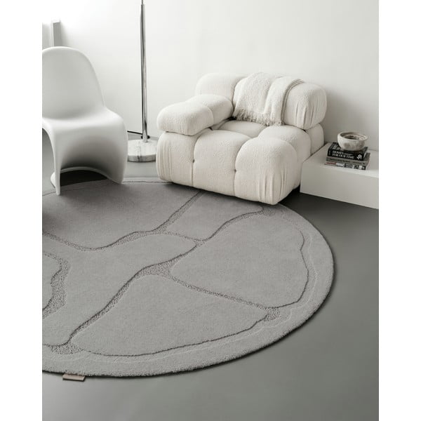 Siva volnena okrogla preproga ø 133 cm Morphic Organica – Agnella-image-2