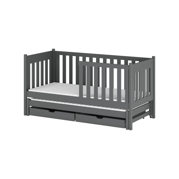 Temno siva otroška postelja iz borovega lesa z dodatnim ležiščem in prostorom za shranjevanje 80x160 cm Kaja V5 - Lano Meble