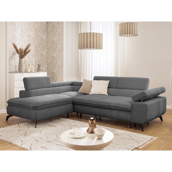 Siva kotna sedežna garnitura iz šenilje (levi kot/v obliki črke L) Marbeya  – Ropez-image-1