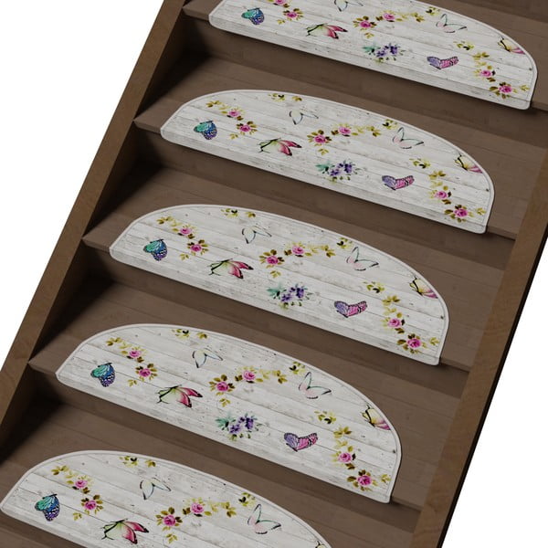 Kremno beli komplet preprog za stopnice 16 ks 20x65 cm Butterfly Life – Vitaus-image-1
