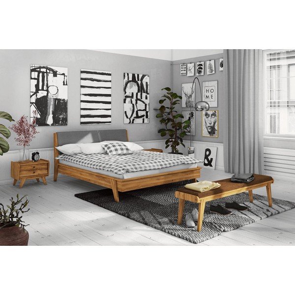 Hrastova klop z oranžnim sedežem Retro - The Beds-image-1