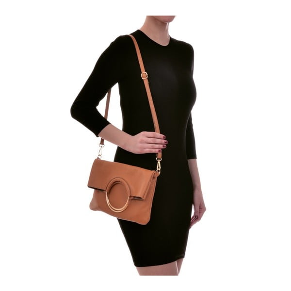 Konjak rjava usnjena torbica Luisa Vannini Pergon Cross-image-4