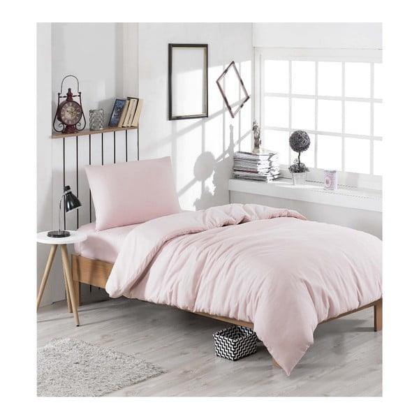 Posteljno perilo z rjuho za enojno posteljo Sladka roza, 160 x 220 cm