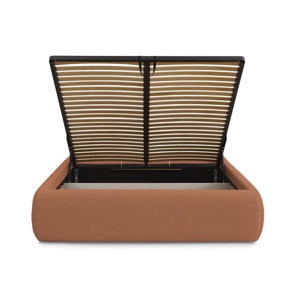 Oranžna oblazinjena zakonska postelja s prostorom za shranjevanje brez vzglavja z letvenim dnom 160x200 cm Inera – Bobochic Paris-image-4