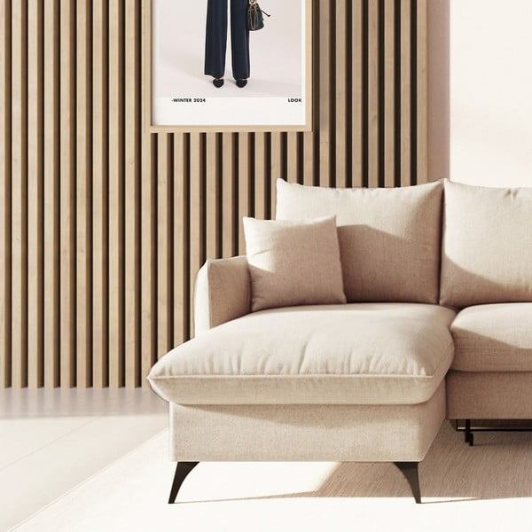 Bež raztegljiva kotna sedežna garnitura s prostorom za shranjevanje iz tkanine bouclé (levi kot/z ležalnikom) Brim – Rodier-image-4