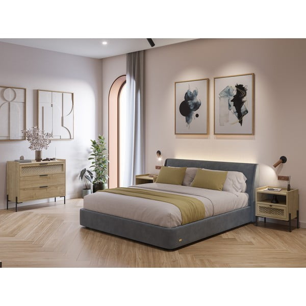 Nočna omarica v hrastovem dekorju s policami v naravni barvi Inca – Marckeric-image-1