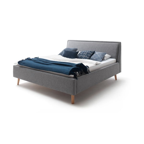 Svetlo siva oblazinjena zakonska postelja s prostorom za shranjevanje in letvenim dnom 160x200 cm Frieda - Meise Möbel
