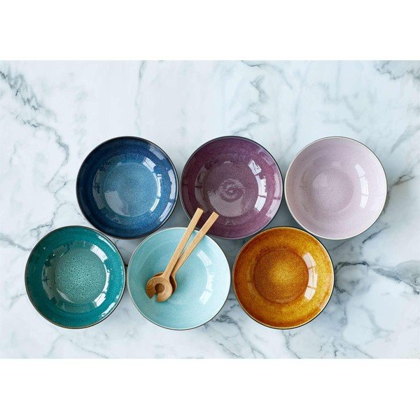 Skleda za solato iz sive keramike z notranjo glazuro v svetlo modri barvi Bitz Mensa, premer 30 cm-image-1