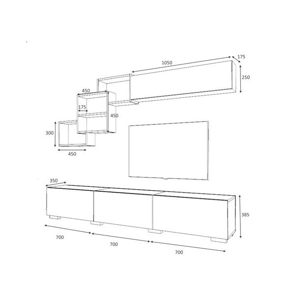 Bela TV mizica 210x40 cm Fly - Gauge Concept-image-3