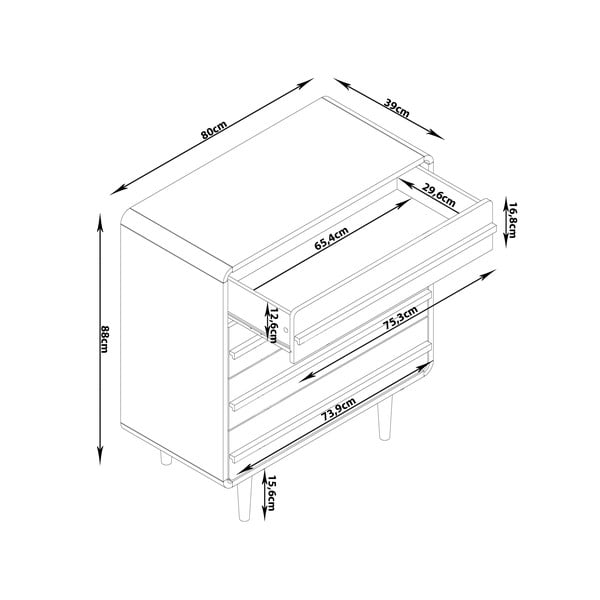 Črna visoka komoda iz hrastovega dekorja 80x88 cm Chantal - Støraa -image-3