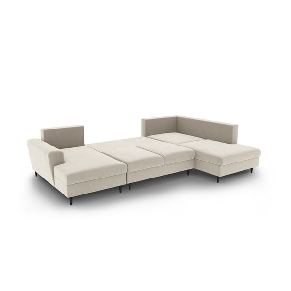 Bež žametna raztegljiva kotna sedežna garnitura s prostorom za shranjevanje (desni kot/v obliki črke "U") Kyoto – Cosmopolitan Design-image-3