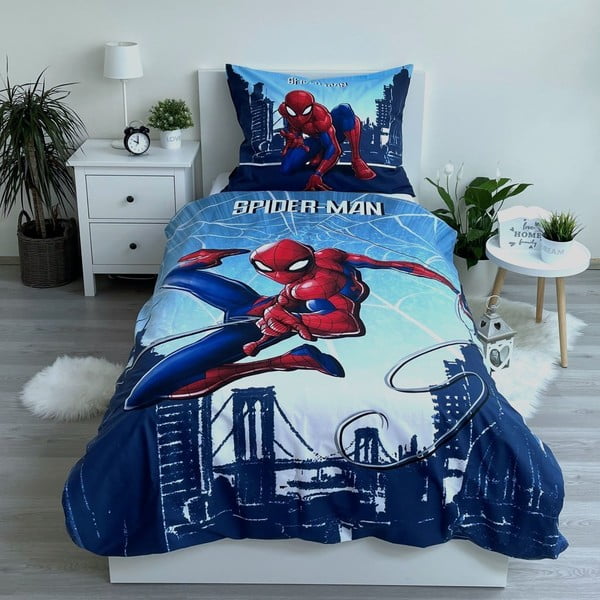 Modra enojna bombažna otroška posteljnina 140x200 cm Spider-man "Blue" – Jerry Fabrics-image-1