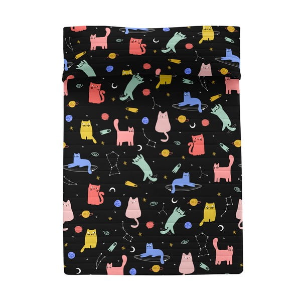 Črno prešito pregrinjalo 270x260 cm Cosmic cats – Aware-image-2