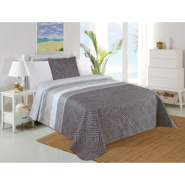 Siv prešit komplet pregrinjala in prevleke za vzglavnik 140x220 cm Plaza – My House