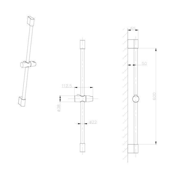 Stenski drog za tuš iz nerjavečega jekla v zlati barvi z drsnim nosilcem 71 cm – Sapho-image-1