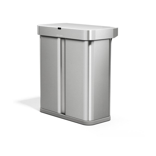Jeklen koš za smeti 34+24 l za ločevanje odpadkov/brezstični v srebrni barvi Dual Sensor – simplehuman