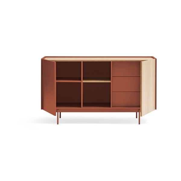 Opečnato oranžna/naravna nizka komoda v hrastovem dekorju 130x78 cm Otto – Teulat-image-2