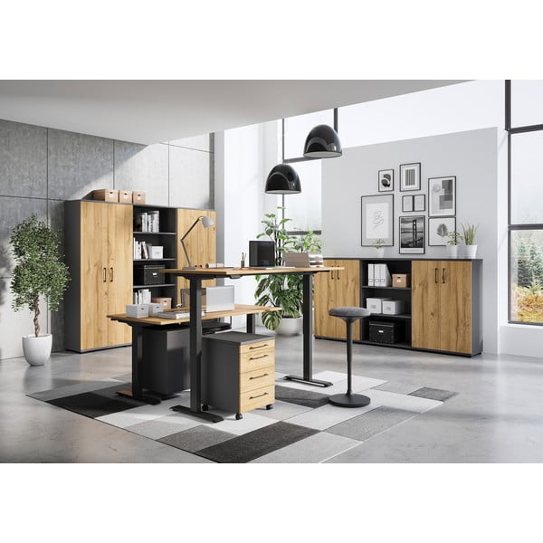 Pisalna miza z nastavljivo višino/električna dvižna z mizno ploščo v hrastovem dekorju 80x180 cm Agenda – Germania-image-2