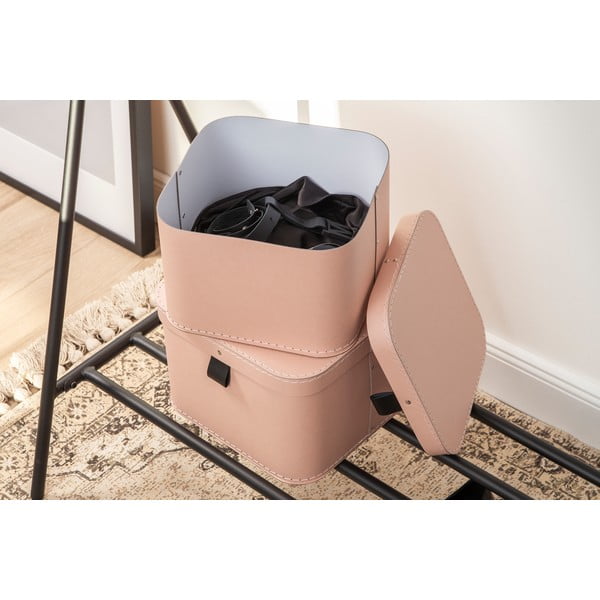 Rožnate kartonaste škatle za shranjevanje v kompletu 2 ks s pokrovom 28,5x28,5x19,5 cm Ludvig Paper Laminate – Bigso-image-2