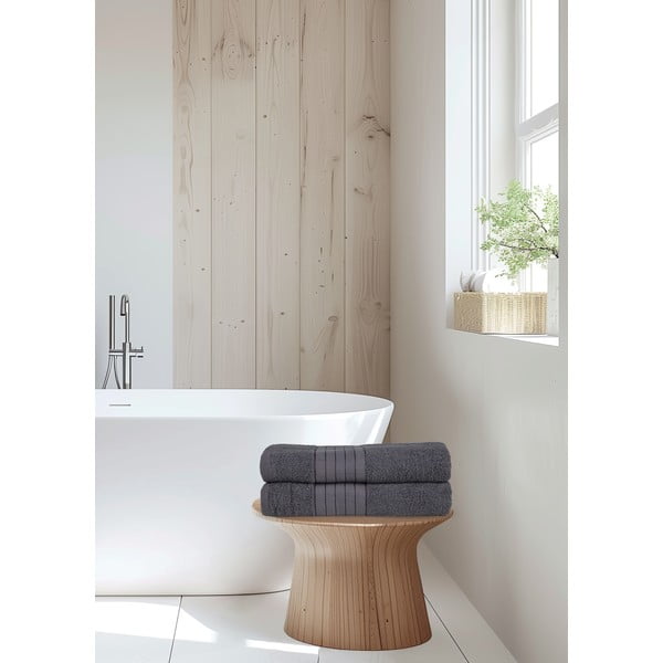 Antracitno sive frotirne bombažne brisače v kompletu 2 ks 70x140 cm – Good Morning-image-4