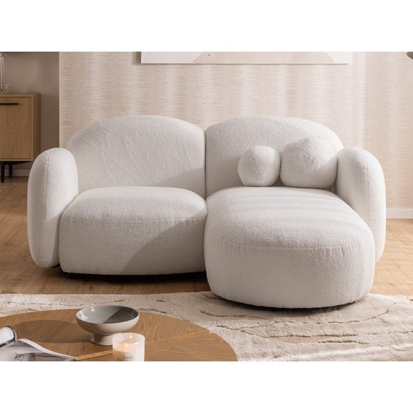 Kremno bela kotna sedežna garnitura iz tkanine bouclé (desni kot/z ležalnikom) Orbit – Ropez-image-1