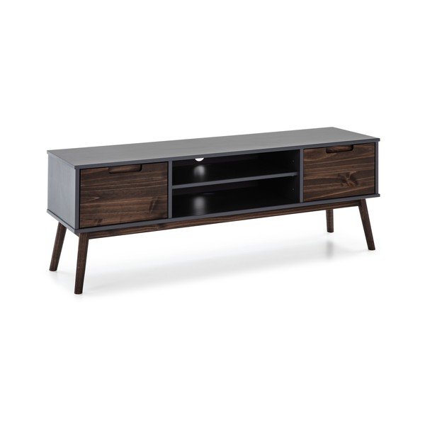 Antracitno siva/temno rjava TV omarica iz masivnega bora 140x52,5 cm Nussa – Marckeric-image-3