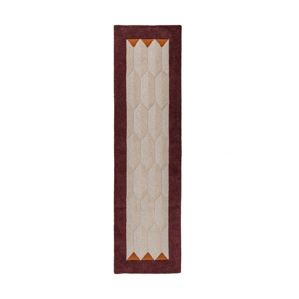 Bordo rdeč/v naravni barvi ročno tkan volnen tekač 60x230 cm Apex Border Wool – Flair Rugs